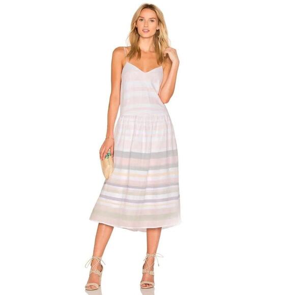 Mara Hoffman 100% Organic Linen Pink Striped Midi Dress Size 8 Sleeveless - Picture 2 of 9